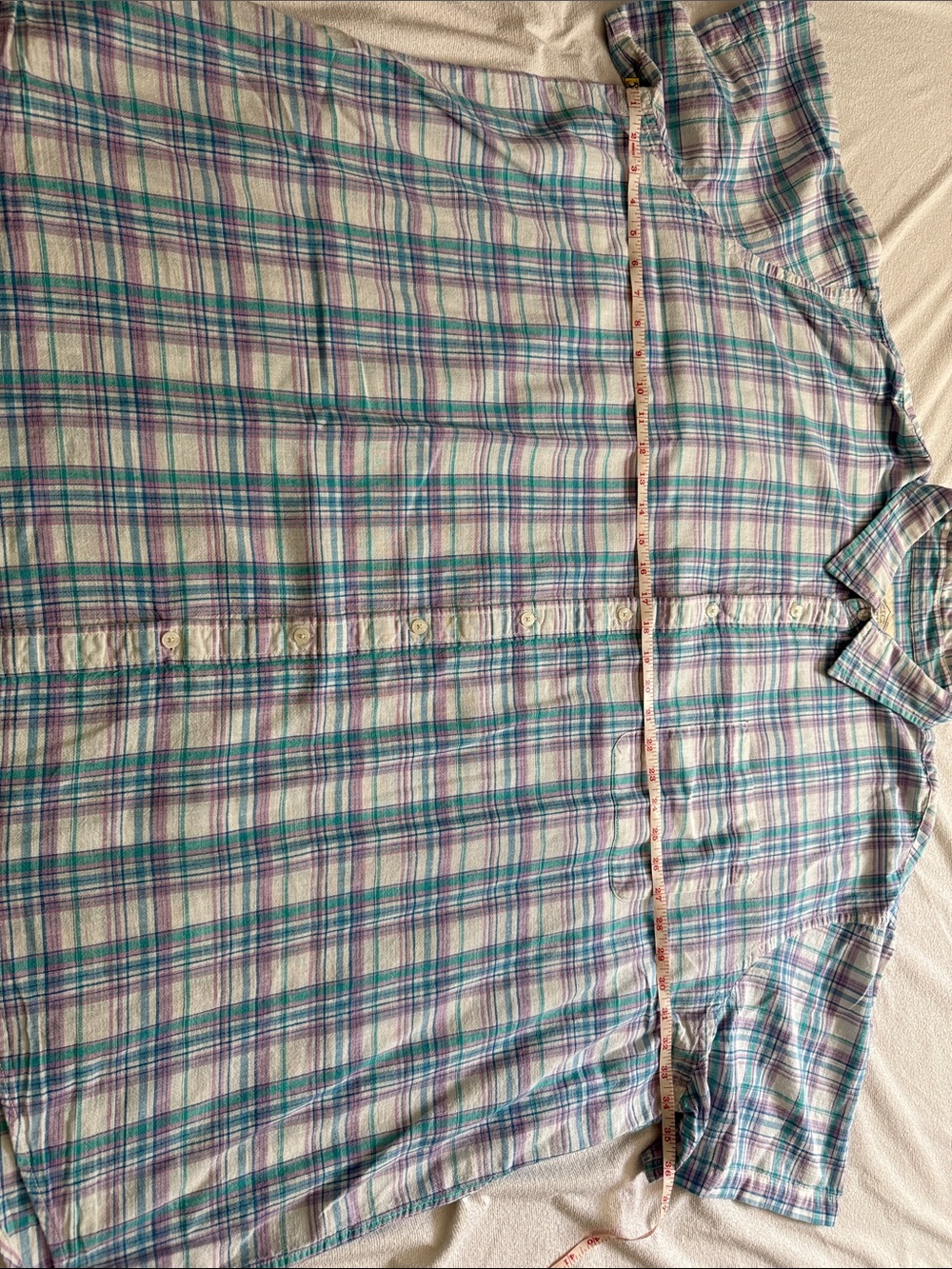 St. John Collection Plaid Button-Down Shirt in Teal and Purple